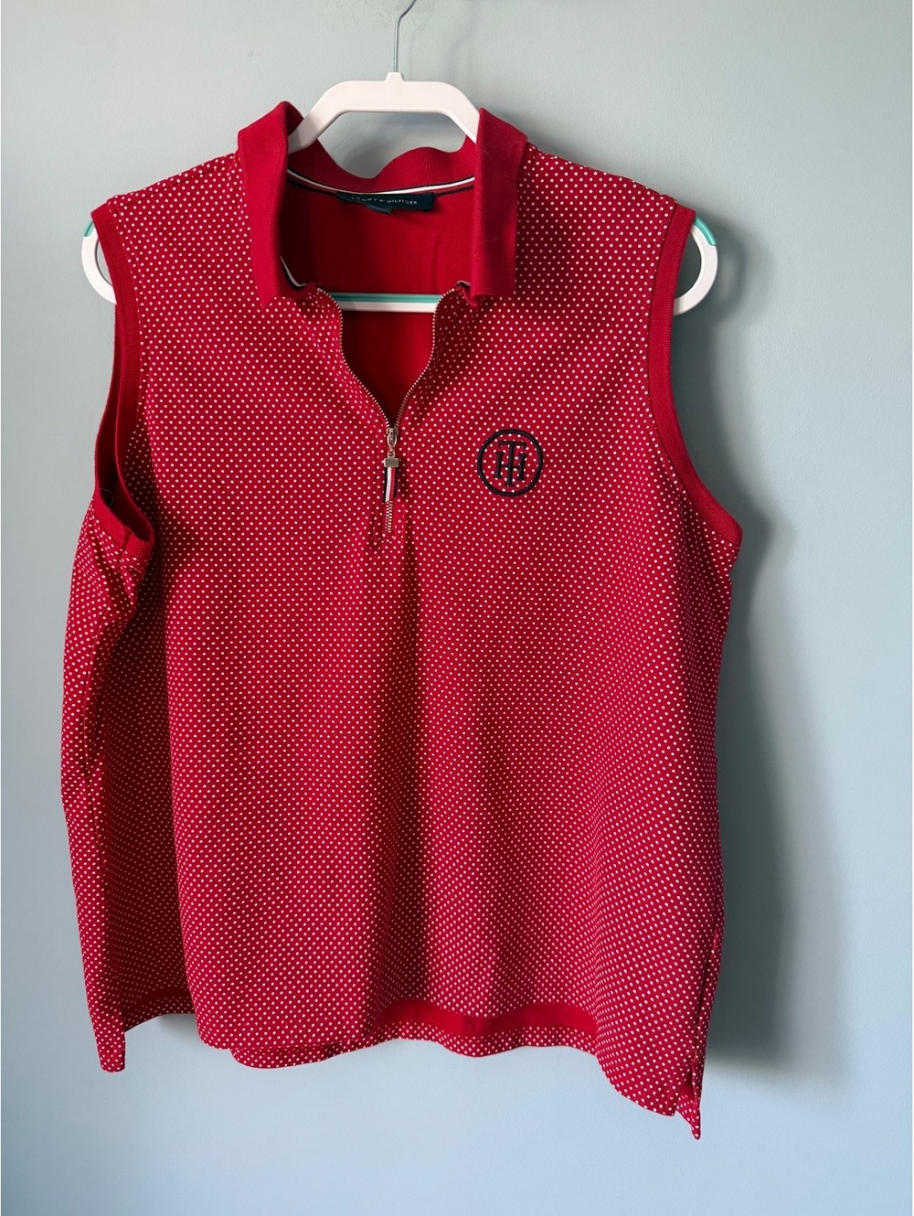 Tommy Hilfiger Women's Red Polka Dot Sleeveless Polo Shirt Size 1X